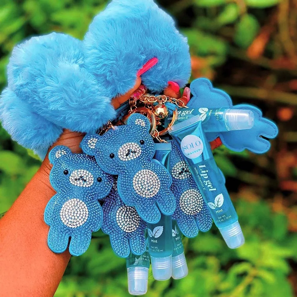 

Lipgloss Base Private Label Custom Kids Lip Gloss Strass Rhinestone Bear Keychain Clear Lipgloss Keychain Custom