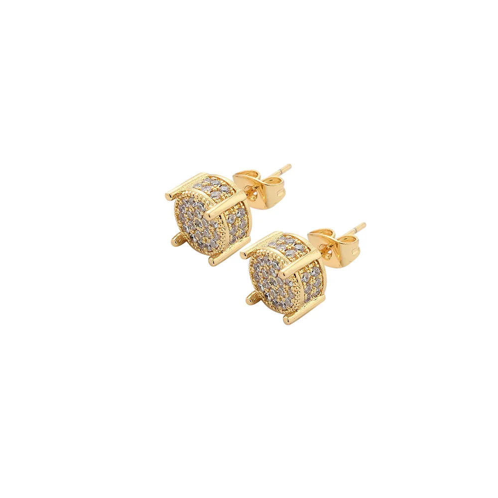E005 CZ Zircon Stud Earrings with Brass Setting Gold Plated Hip Hop Bling Bling Iced Out Style for Anniversaries