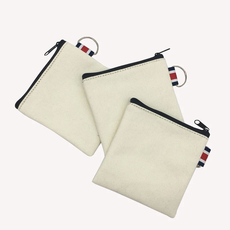 

DIY blank portable small 12oz canvas cotton squeeze coin pouch with D ring