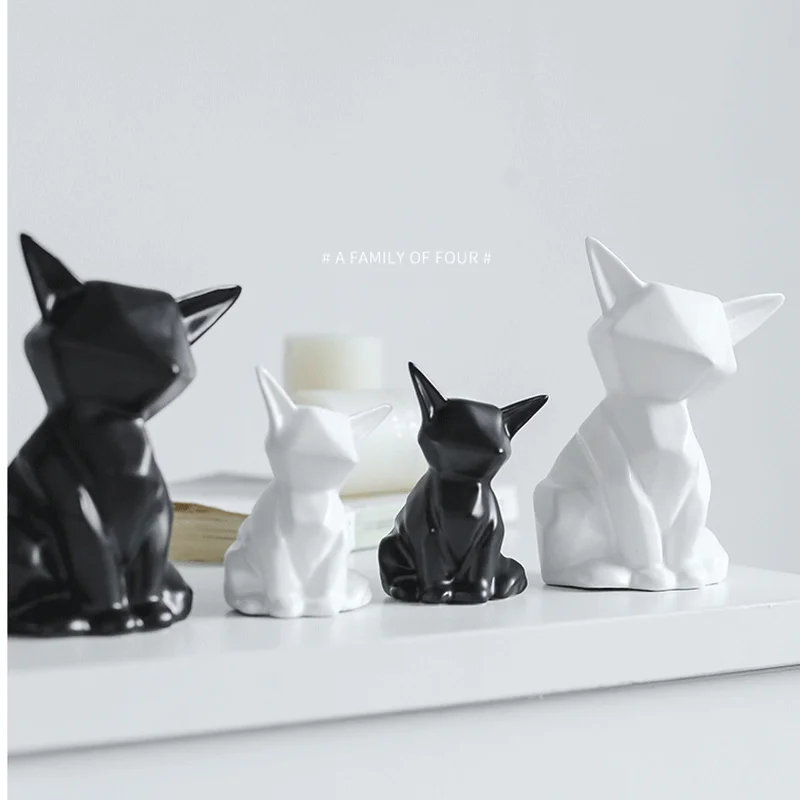 

Cute Animal Figurines Glazed Ceramic Fox Garden Ornaments, Black,white
