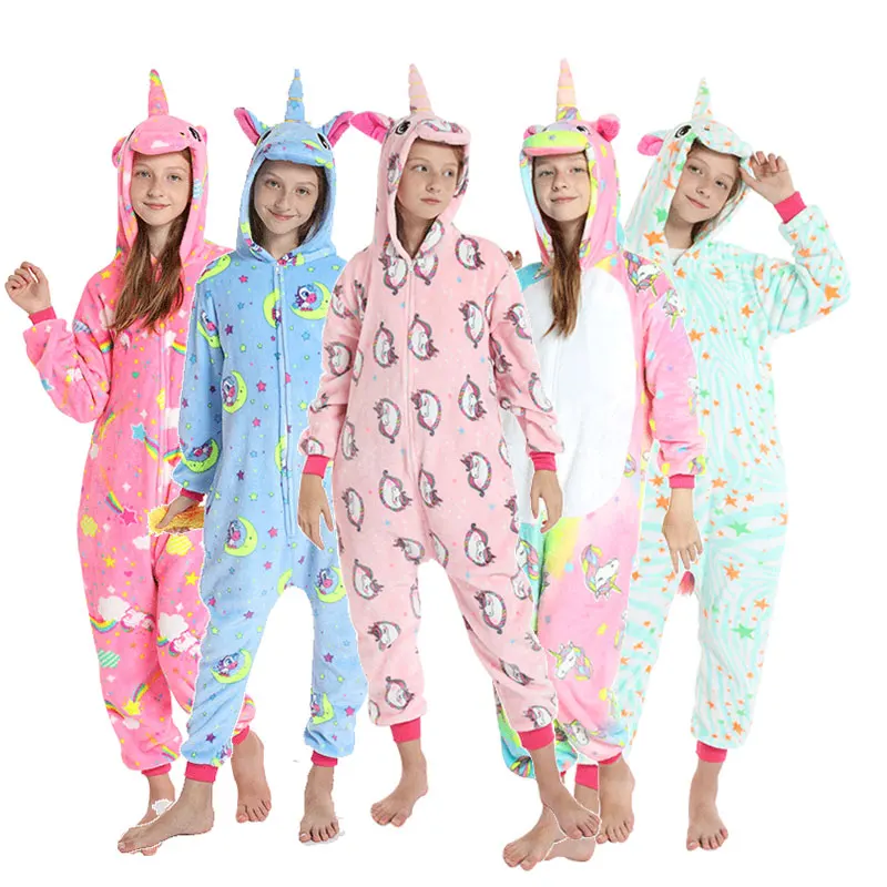 

festival Kind Karikatur Einhorn winter Flanell Tier Mit Kapuze one-pieces Pyjama Nachtwasche Nachthemd Onesie cosplay