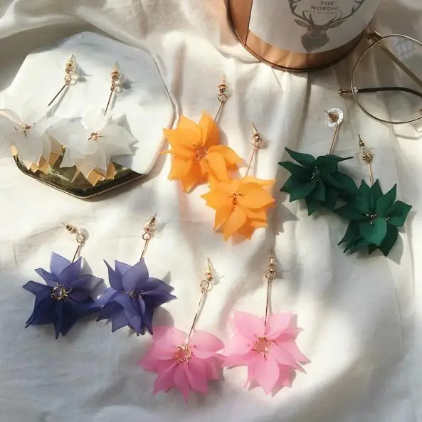 

Korean new leaf petals long flower earrings tassel earrings women earrings trendy, As pic