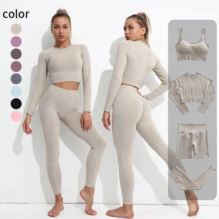 

3Pcs Seamless Yoga Set Gym Fitness Clothing Women Sportswear Female Workout Leggings Top Sport Clothes Training Tights Yoga Suit, Picture shows