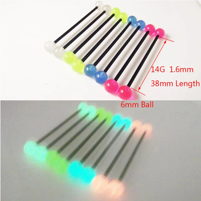

1.6x38x6mm 14G Fashion Glow in the Dark Flexible Barbell Ring Soft plastic acrylic UV Industrial Barbell Body Piercing Jewelry