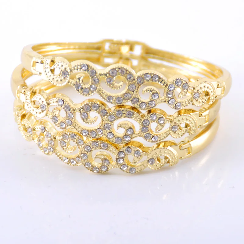 

Solid Gold Bracelets for Women Moroccan Luxury Unique Design Fashion Bangles for Women Bridal Wedding Gift