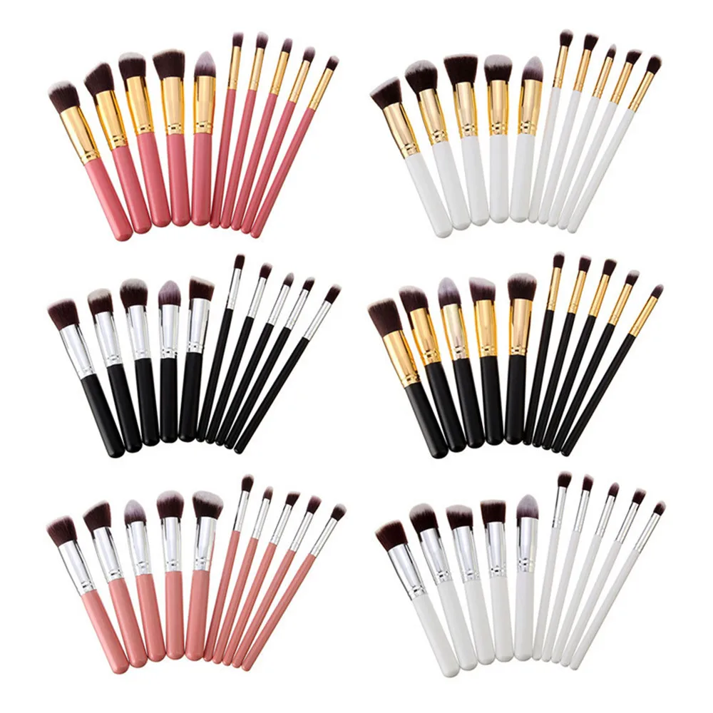 

NA020 10pcs Make Up Brushes Set High Quality Face Powder Blush Foundation Eyeshadow Brush Blending Flat Tapered Makeup Brush