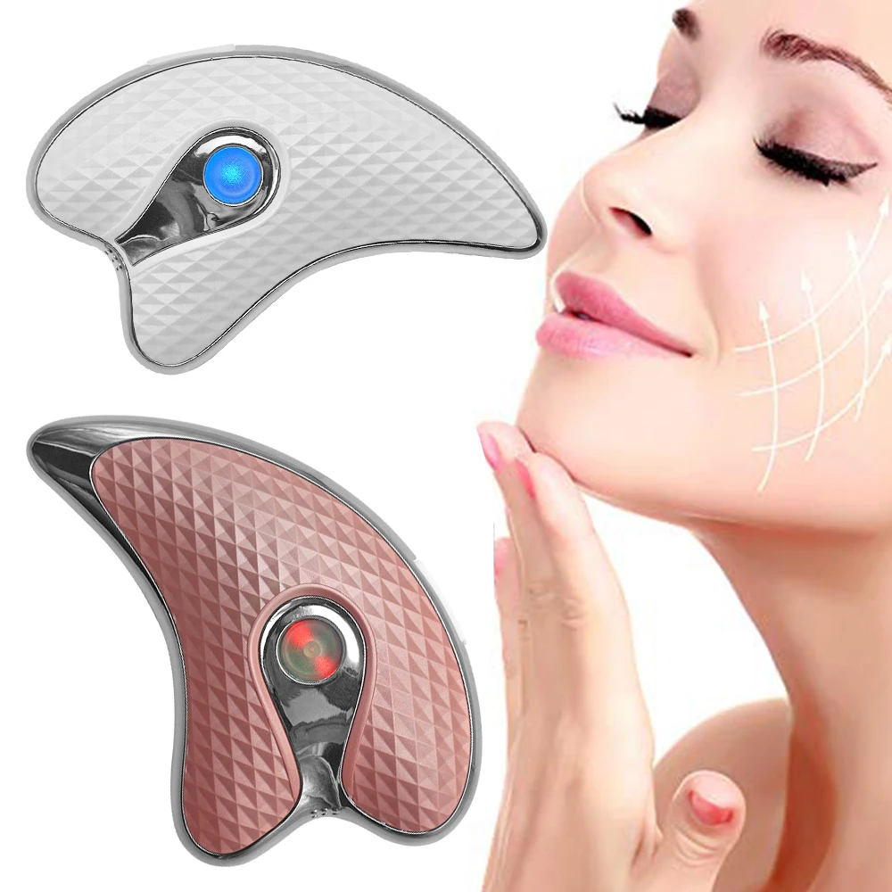 

Electric scraping massage tools gua sha plate skin care face massager, White, pink