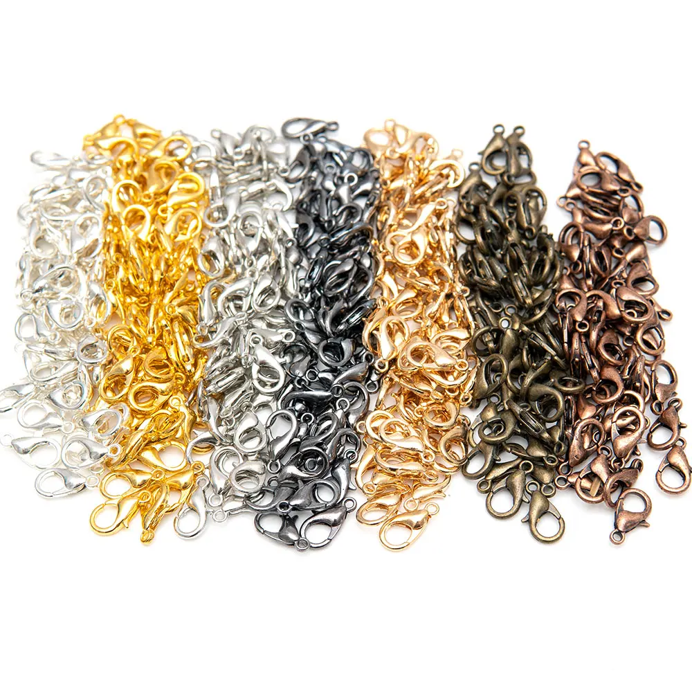 

100Pcs/lot Colorful Zinc Alloy Lobster Claw Clasps for DIY Jewelry Necklaces Bracelet Making Nickel Free (12x7mm) findings, Many kinds of color