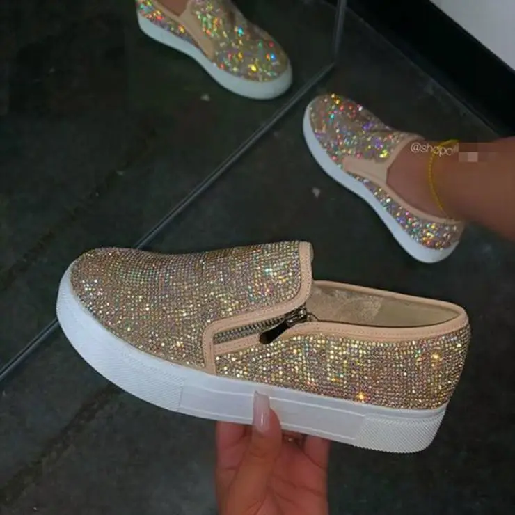 

Women Canvas Shoes New Products 2021 Rhinestone Shiny Design Low Cut Shoe Women All Stars Lace Up Wholesale Platform Sandals