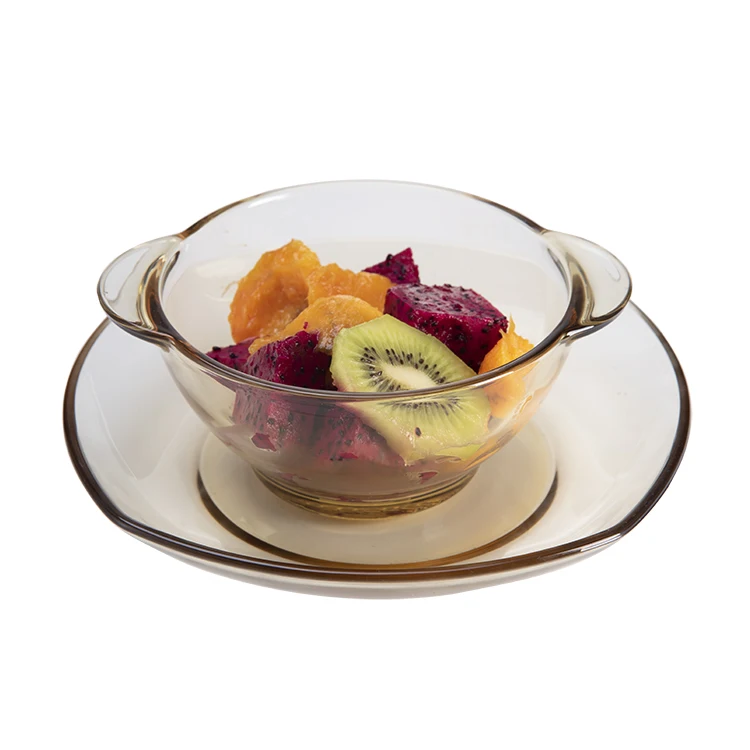 

Amber heat resistant glass plate and bowl glass dinnerware set