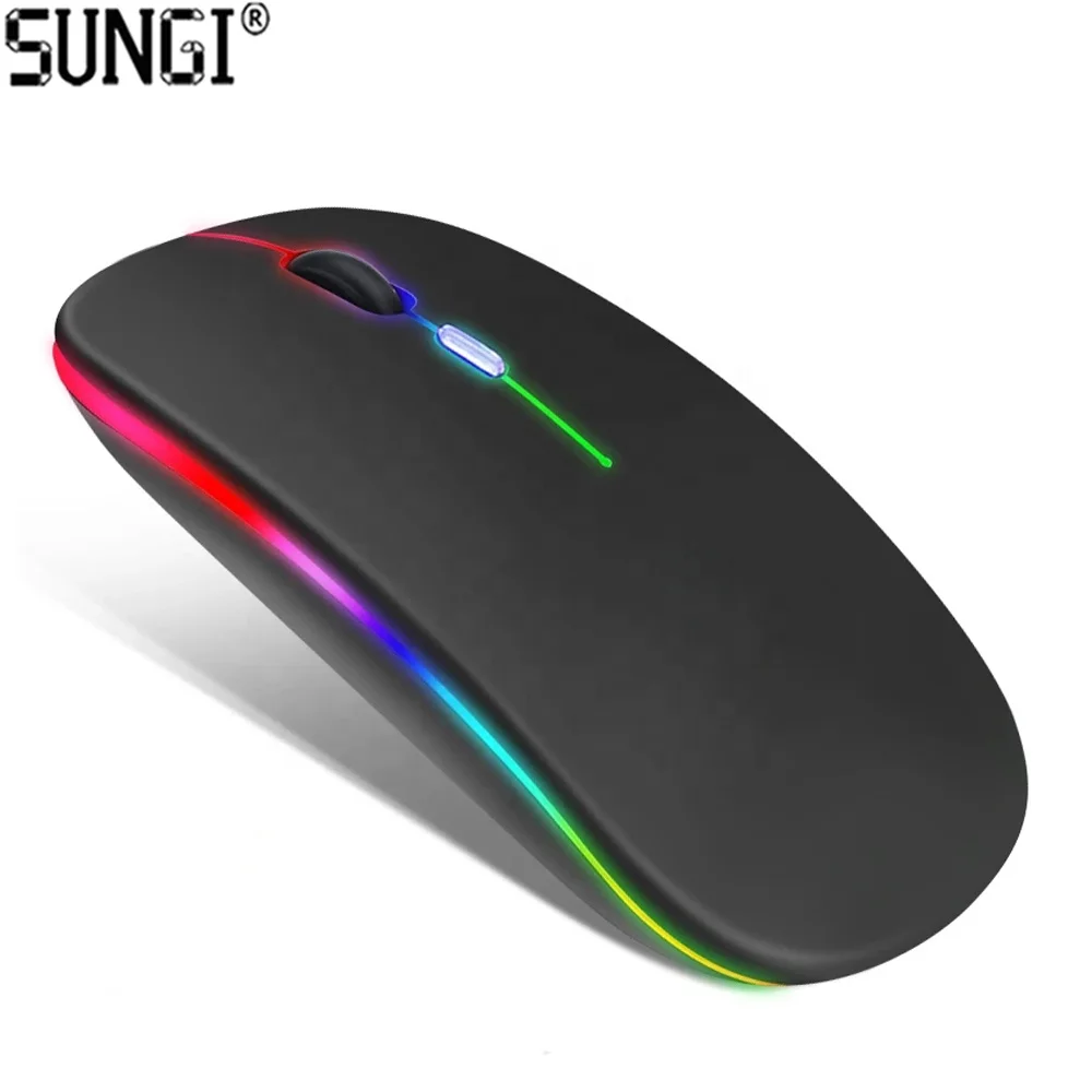 

Wireless Dual Mode Mouse RGB Blue tooth Computer Mouse Gaming Silent Rechargeable Ergonomic Mause with LED Colorful Lights, Black/ white