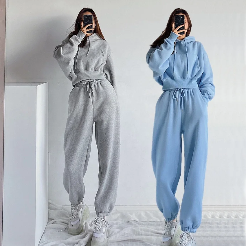 

2022 new high quality custom cropped hoodie woman comfy cotton womens crop top hoodie and sweatpants