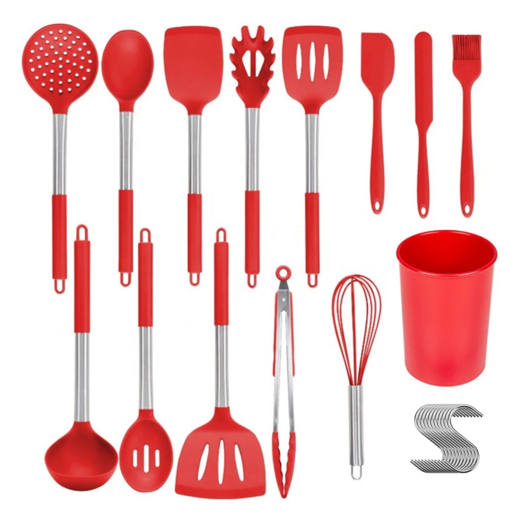 

14 Pcs Silicone Kitchen Utensils Set, Cooking Utensils Set with Heat Resistant BPA-Free Silicone and Stainless Steel Handle Kitc, White