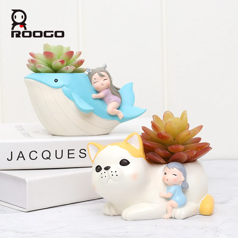 

Roogo resin Ling Chong speechless cute animal shaped flower pots for home decoration garden succulent planter pot, Colorful