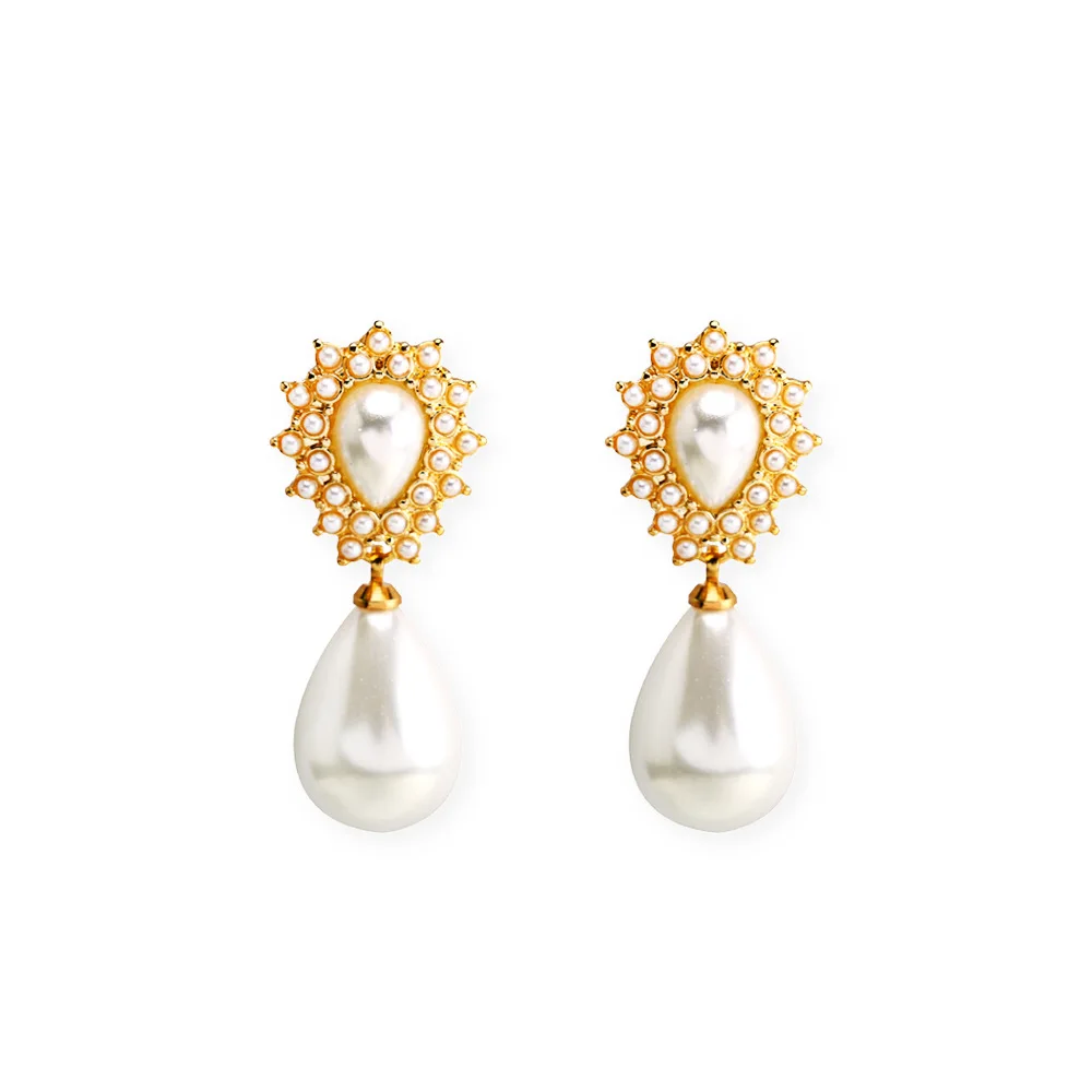 

Fashion Real Gold Plated Pearl Paved Stud Earrings Natural Freshwater Pearl Drop Earring