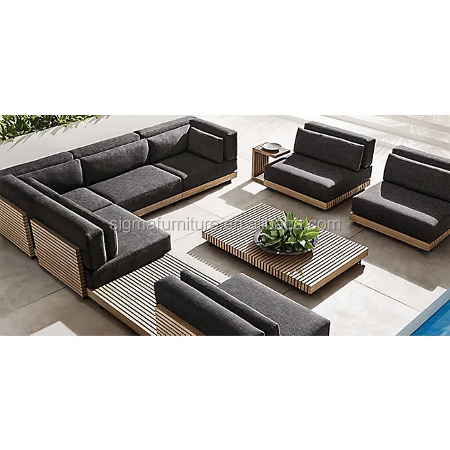 outdoor wooden garden furniture patio sets garden 3 Piece Teak Sofa Seating Group sofas sectionals with Cushions
