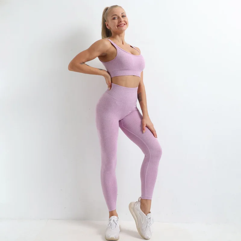 

2020 Custom Logo High Quality Fabric Wholesale Seamless Gym Sport Woman Wear Yoga Suit Girl Sports Clothes Sets (bra+pants)