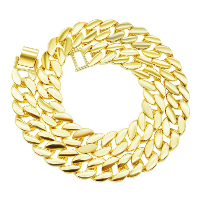 

Hot Selling Different Color Cuban link chain made alloy gold plated necklace cadena de eslabones cubanos