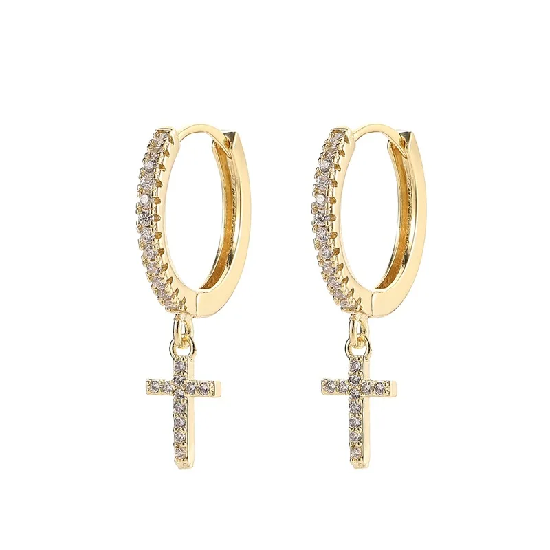 

Fashion Small Cute Cross Earrings High Quality Crystal Gold Cross Hoop Earrings For Women Girls gift Jewelry