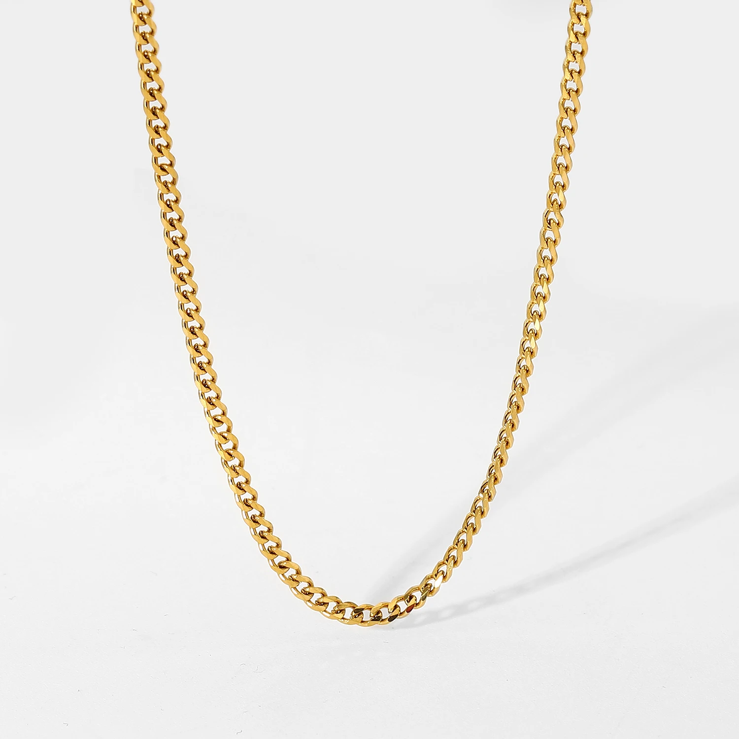 

3mm18k Gold Plated Stainless Steel Chunky Chain Simple Wide Cuban curb link Chain Necklace