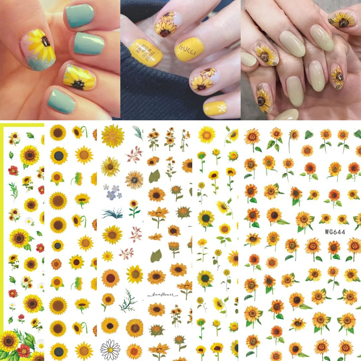 

WG640-647 Wholesale Nail Water Stickers Spring Simple Flower flower Leaves animal Decals Slider DIY, As picture show