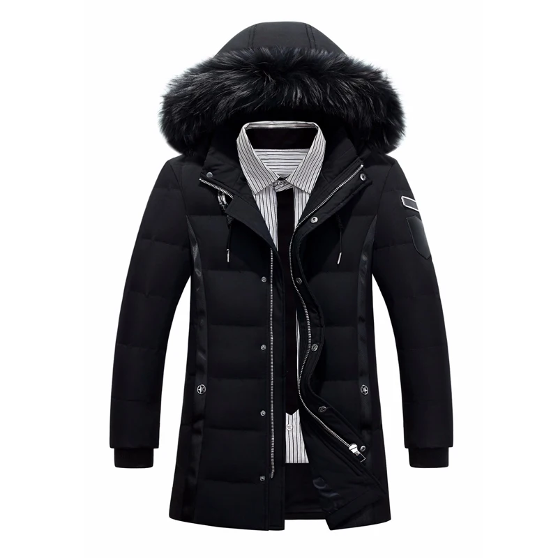 高品质男装时尚冬季鹅绒羽绒服黑色修身连帽羽绒服