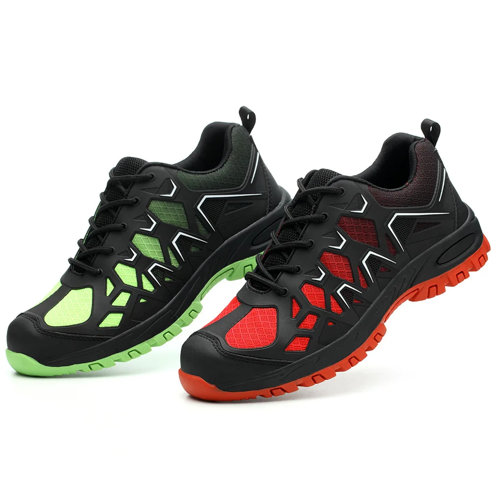 

CPU breathable anti-collision anti-smashing stab-resistant protective shoes fashion trend sports lightweight hiking shoes, Red,green