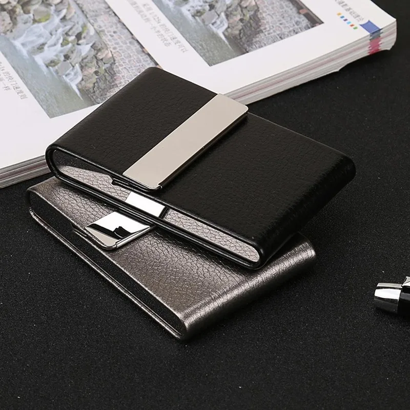 

PU Leather Business Card Case Stainless Steel Credit Card Case Magnetic Shut Name Card Pocket Holder