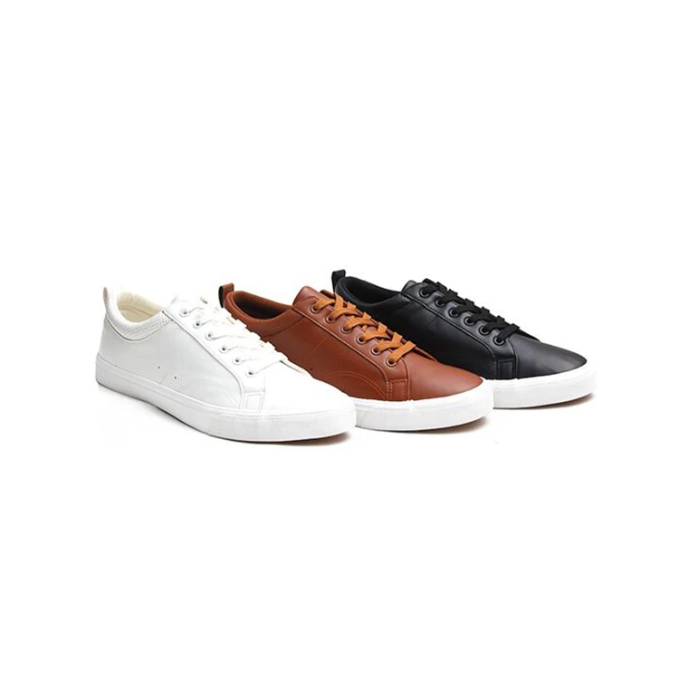 

Good Quality Customized  Black White Brown PU Leather Flat Casual Men Shoes