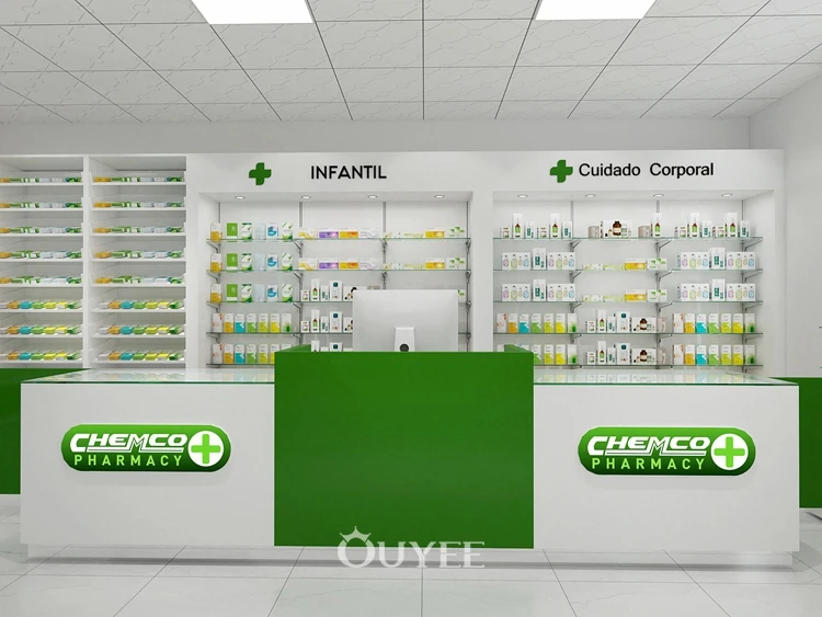 Customized New Medical Store Pharmacy Counter Display Furniture Design