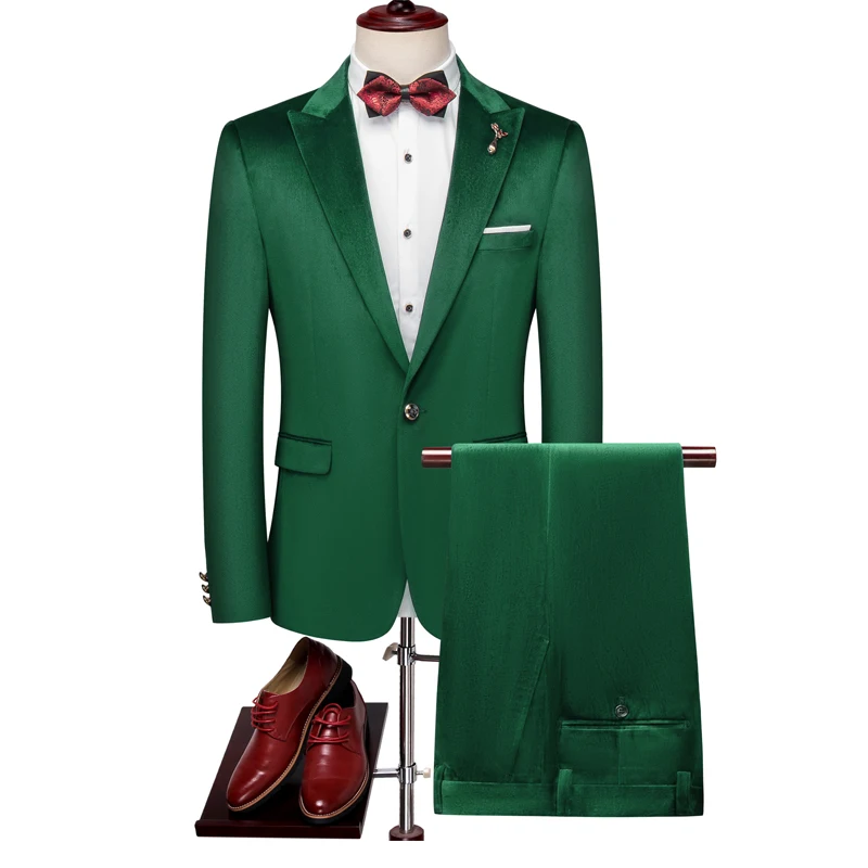 Wholesale customized high quality green velvet wedding suit men size slim casual suit