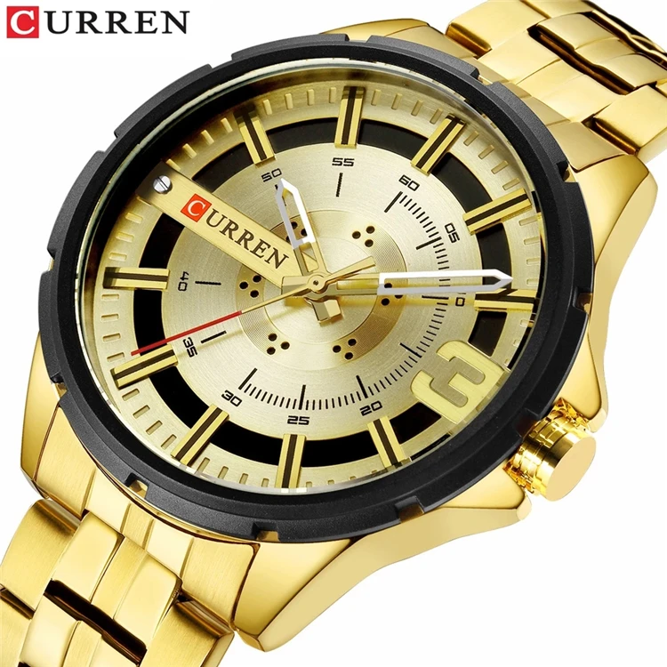 

Gold Watches for Men Luxury Brand curren 8333 Watch Business Men's Clock Fashion Quartz Stainless Steel Wristwaches Waterproof, 5 color