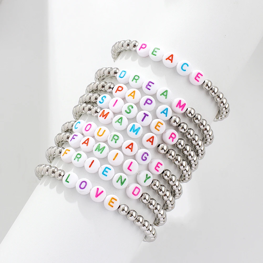 

Promotion gifts spiritual words friendship bracelet letter beads bracelets, Silver tone