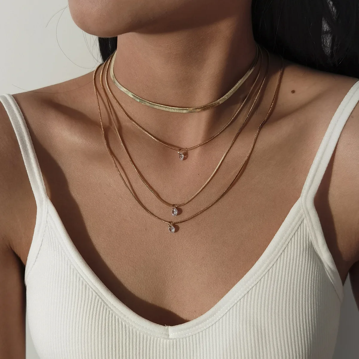 

Snake Choker Collar Necklace Blade Chain Snake Choker Flexible Flat Snake Chain Herringbone Necklace With Diamond