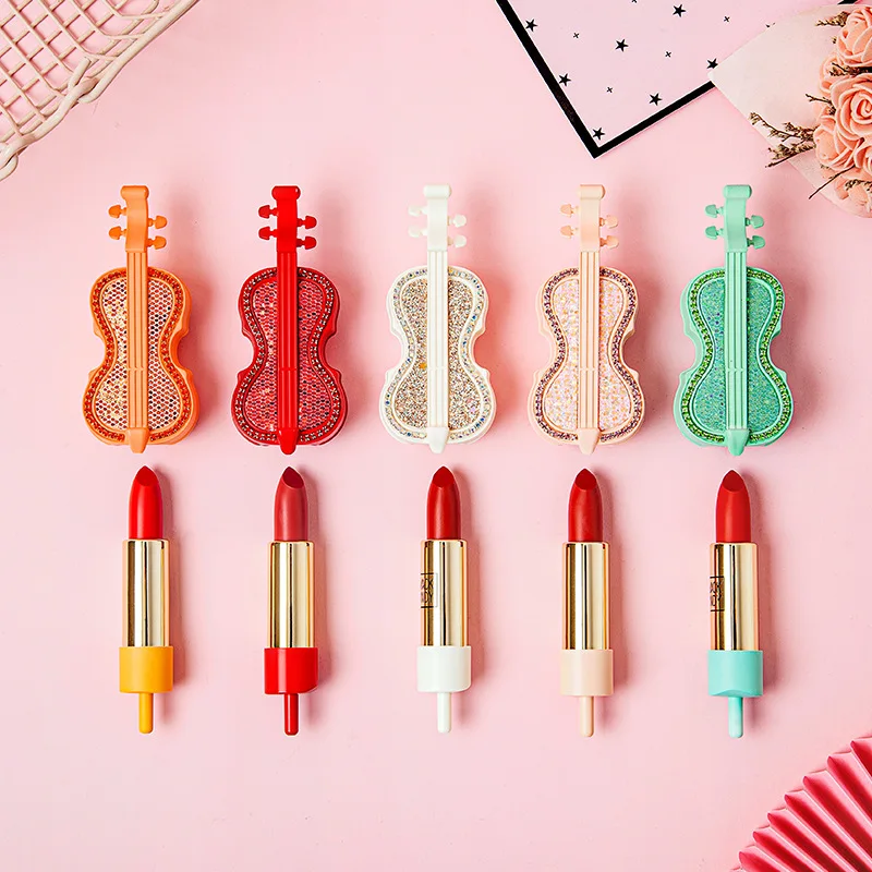 

Violin Lipstick vegan Set private label 5 shimmer Liquid long lasting matte liquid lip stick lipgloss boxes