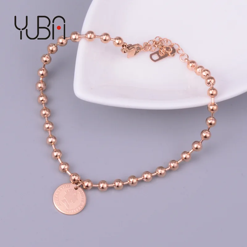 

316L Stainless Steel Jewelry Beads Chain Disc Portrait Anklet Rose Gold Color Queen Portrait Coin Pendant Bracelet For Women