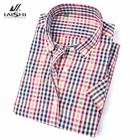 

Wholesale 100% Cotton 40s Count yarn Products Custom Checked Pattern Men Short Sleeve Business Casual Shirts