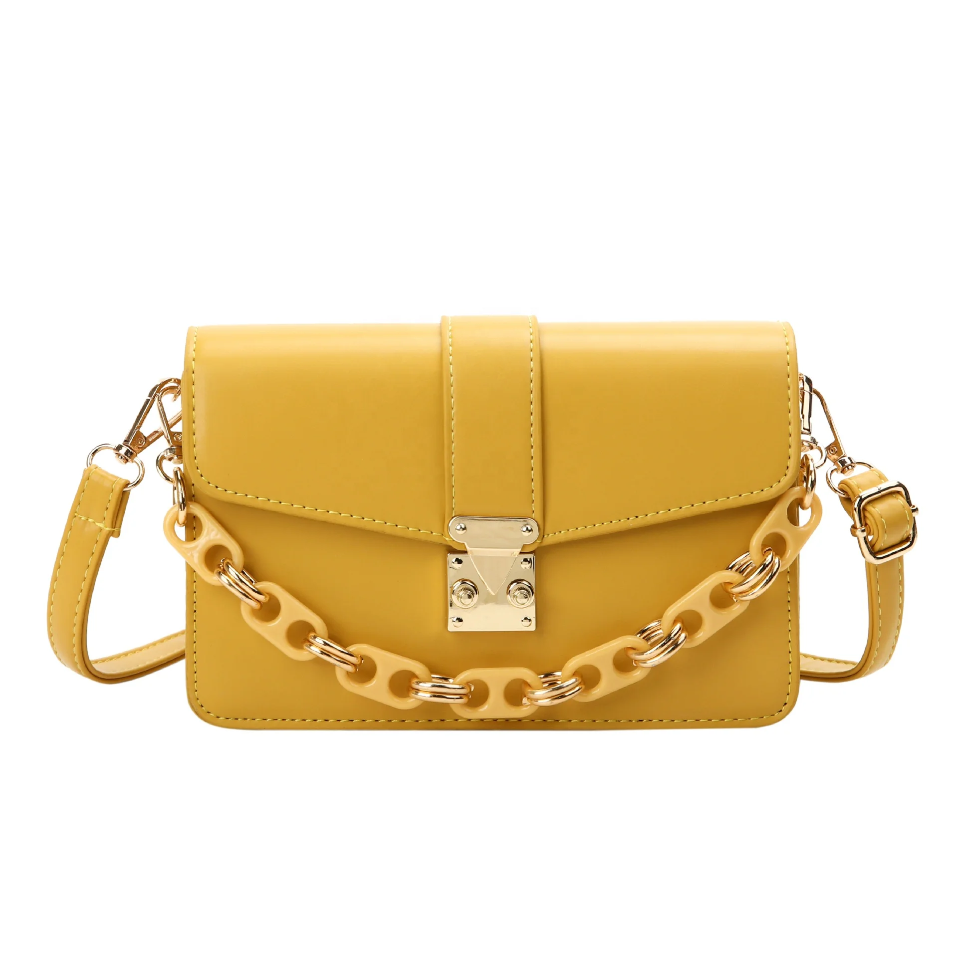 

New Arrival Solid PU Leather for Ladies Chain handle Crossbody Shoulder Straps Handbags Women Hand Bags Small