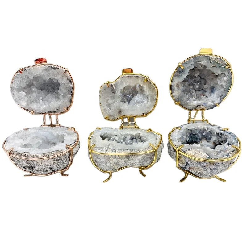 

wholesale natural crystal agate geode jewelry box gift ring box