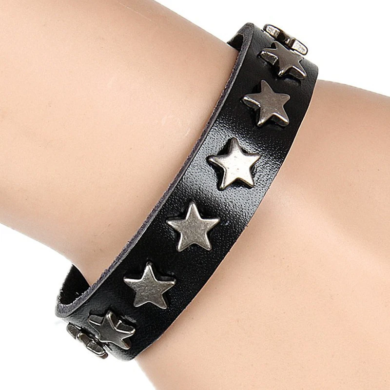 

Black Leather Bracelet Men Vintage Star hip-hop leather bracelets ladies fashion bracelets