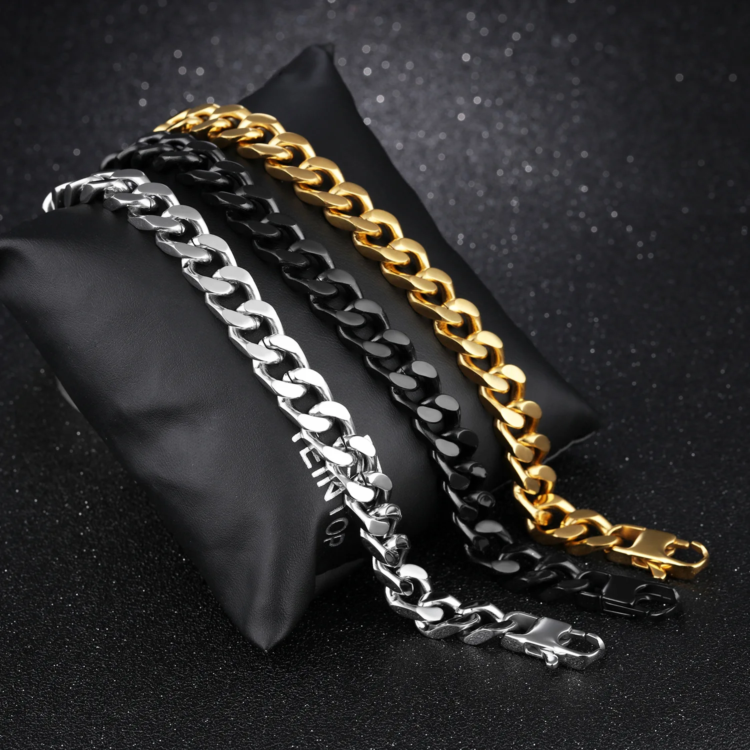 

Fashion Cuban Chain bracelet 18K Gold Plated Silver Stainless Steel Miami Link Chain Hip Hop Buckle Bracelet, Gold/silver /black