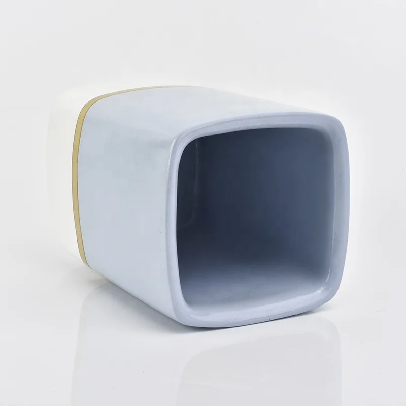 Square glazed custom ceramic candle jar votive candle holder home decorative wholesales