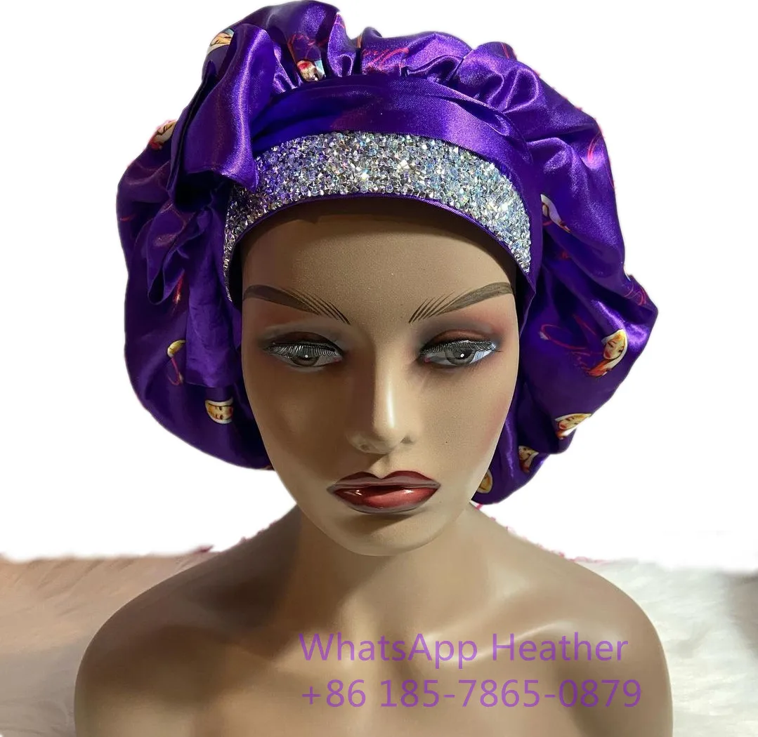 

Adjustable Custom Double Layer Reversible luxury Bonnets Women Satin Drawstring Sleep Silk Hair Designers Bonnet with Logo