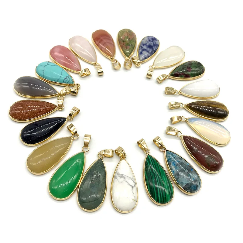 

Wholesale Natural gemstone agate stone water drop shape Jewelry Pendant Charm For Necklace