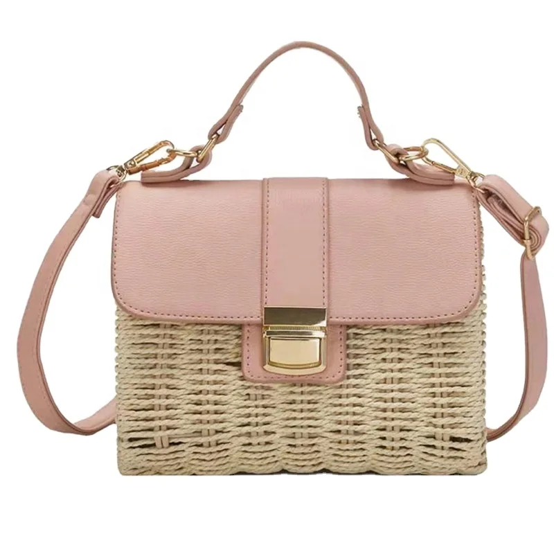 

OEM custom designer single shoulder handbag summer new vintage straw beach bags, Natural