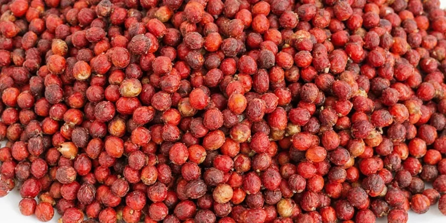 Sichuan peppercorns on wooden background