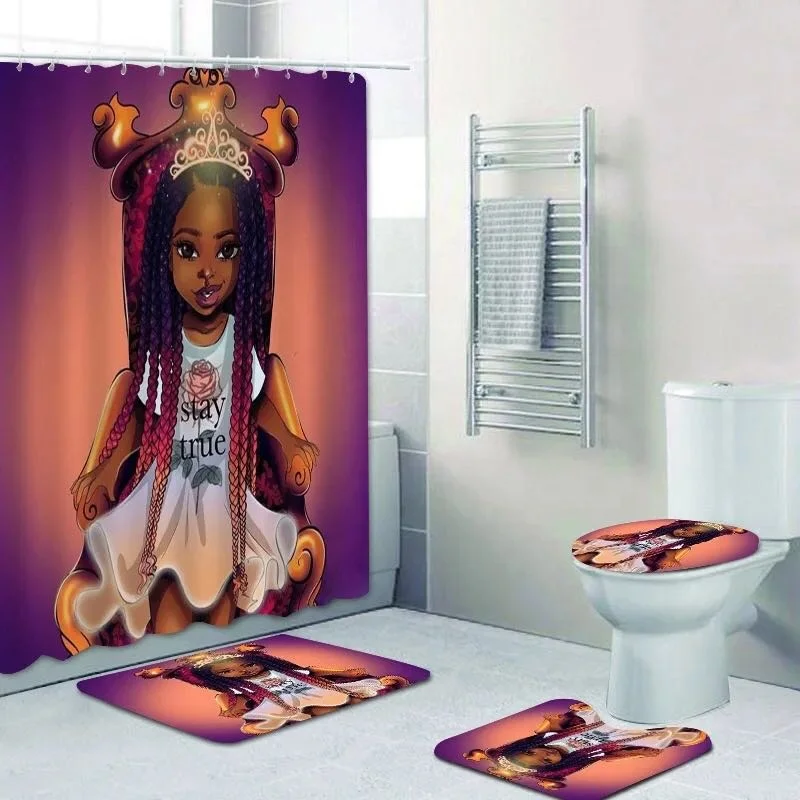 

Black girl magic bathroom rugs and mats sets with shower curtain African