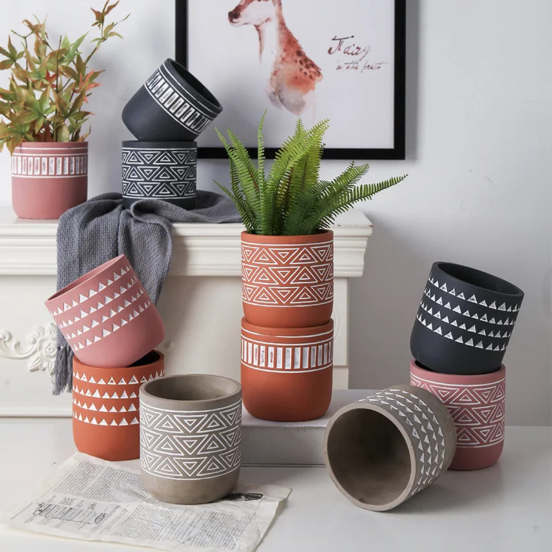 

Nordic cement flower pot cylindrical painting minimalist personality indoor potted ventilation concrete flower pot, 5colors