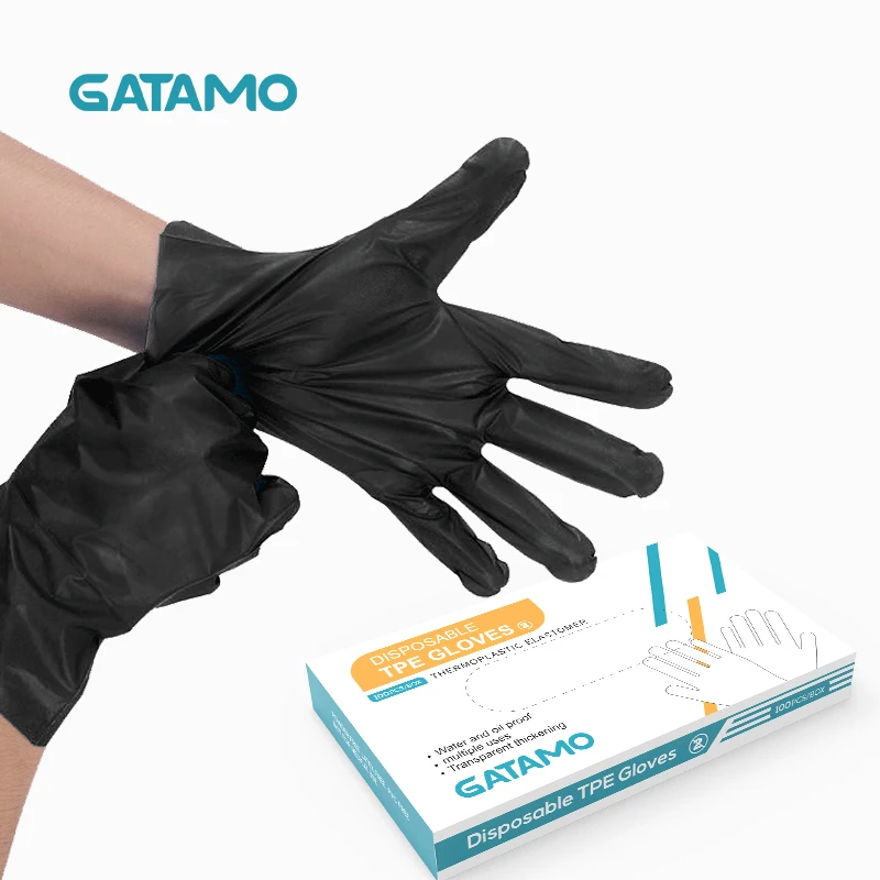 

Disposable plastic black TPE Gloves cheap hand glove powder free food grade gloves, Transparent, blue,black