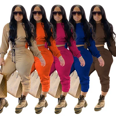 

S-3XL plus size Solid Color sweatpants and hoodie two Piece set